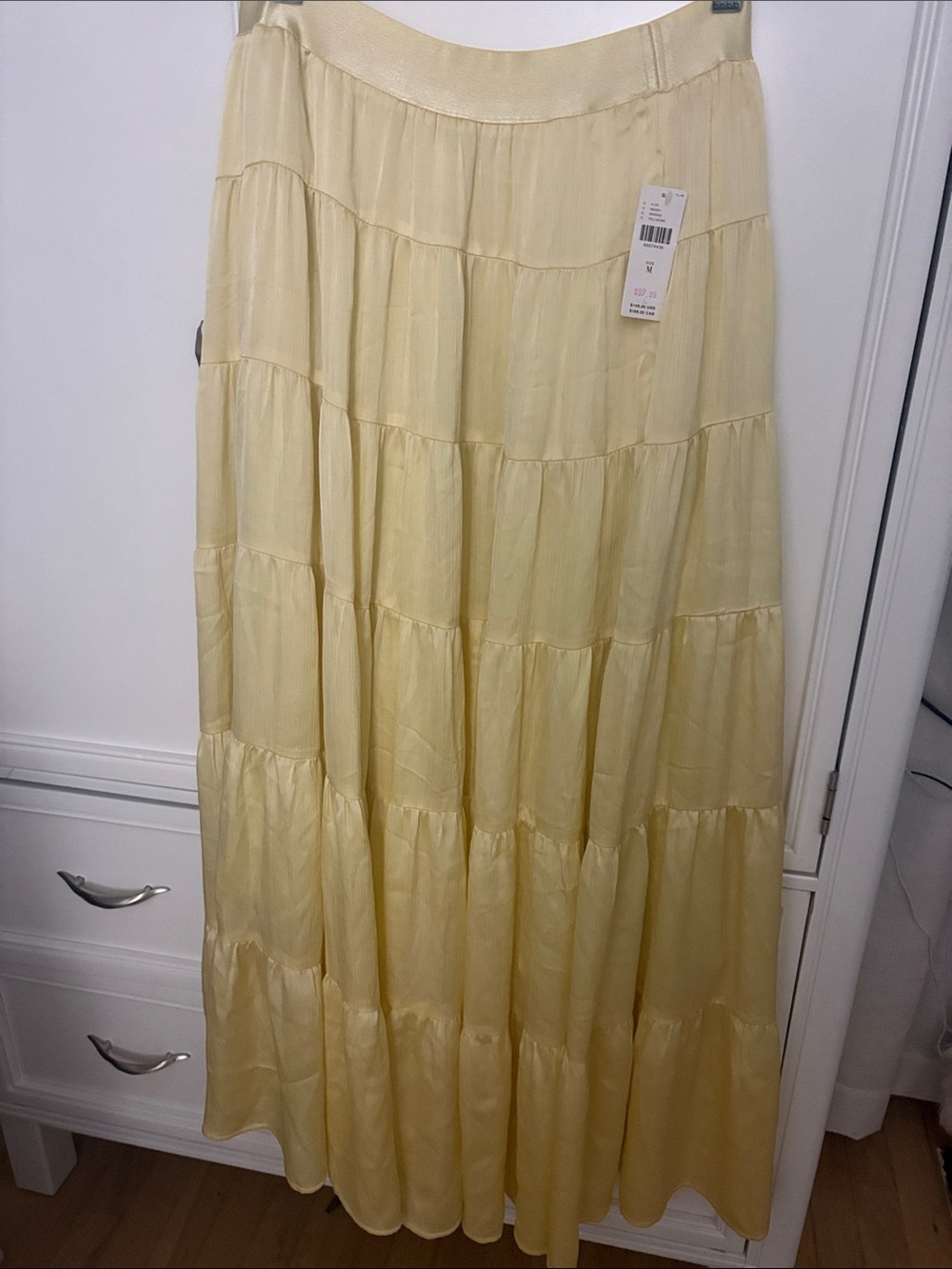 Anthropology Tiered  Maxi Skirt in Lt Yellow  Medium NWT